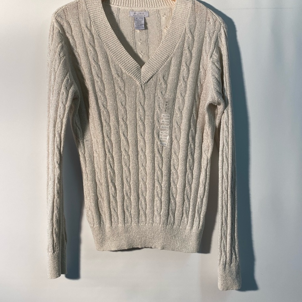 Alfred Sung Pure - silver metallic cream sweater. Size XL